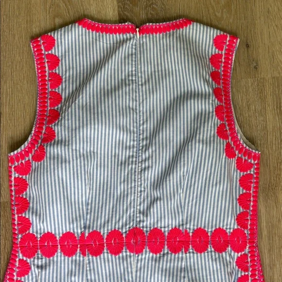 VINEYARD VINES BLUE STRIPED SLEEVELESS DRESS PINK APPLIQUES ZIPPER BACK size 4 - Picture 8 of 11